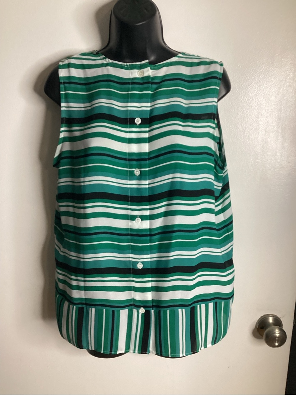 Violet & Claire Green, White & Black Striped Sleeveless Blouse L